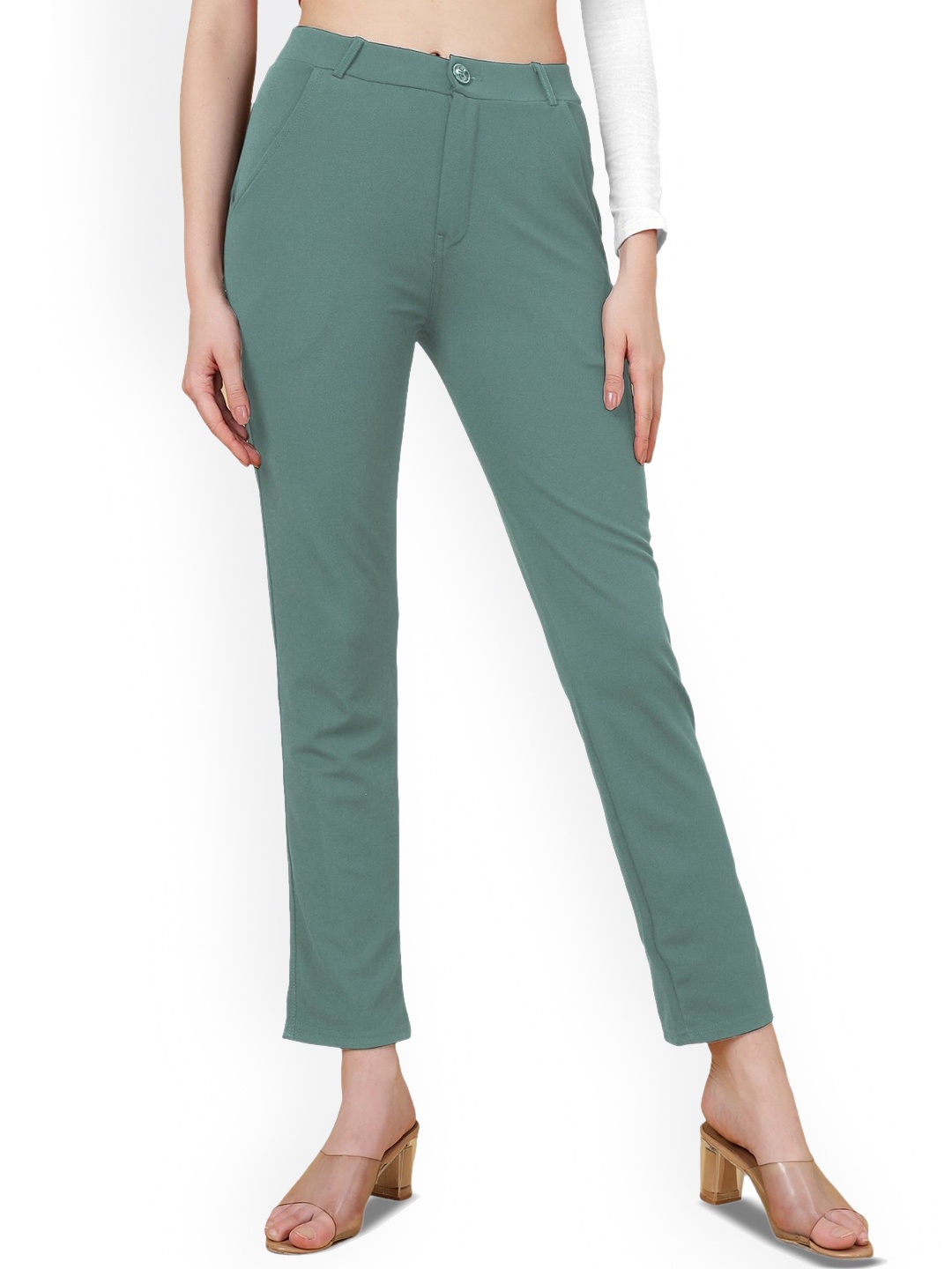 

BAESD Women Mid-Rise Slim Fit Easy Wash Trousers, Green