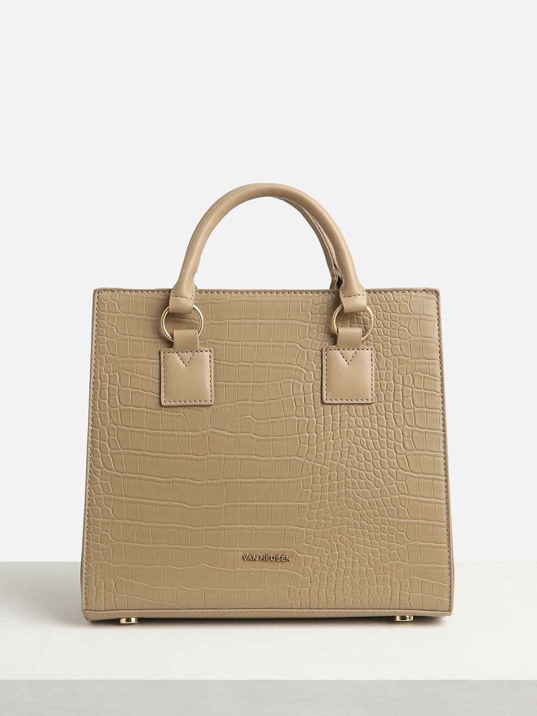 Van Heusen Woman Textured PU Shopper Satchel with Cut Work, Khaki