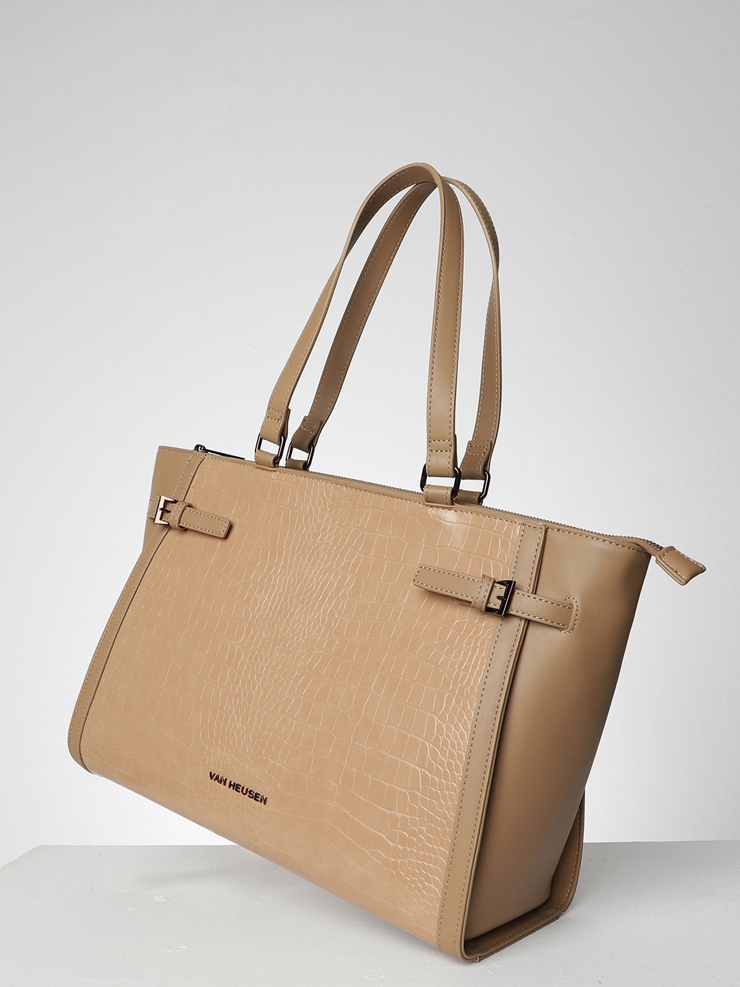 

Van Heusen Woman Textured Structured Shoulder Bag With Buckle Detail, Beige