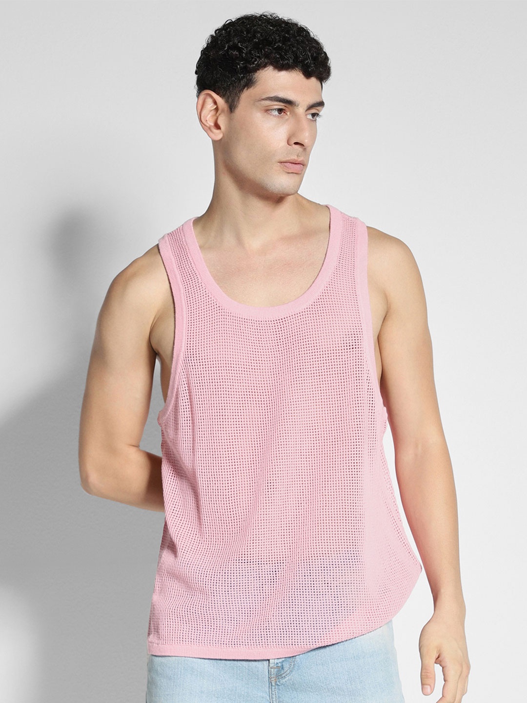 

AMERICAN EAGLE OUTFITTERS Self Design Round Neck Cotton Tank Innerwear Vests WES0141849615, Pink