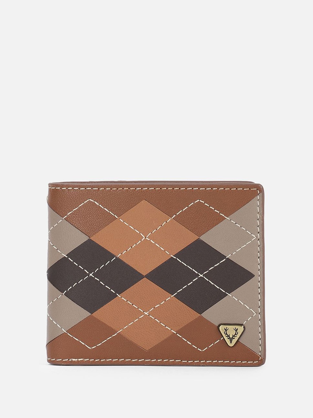 

Allen Solly Men Geometric Printed Leather Two Fold Wallet, Brown