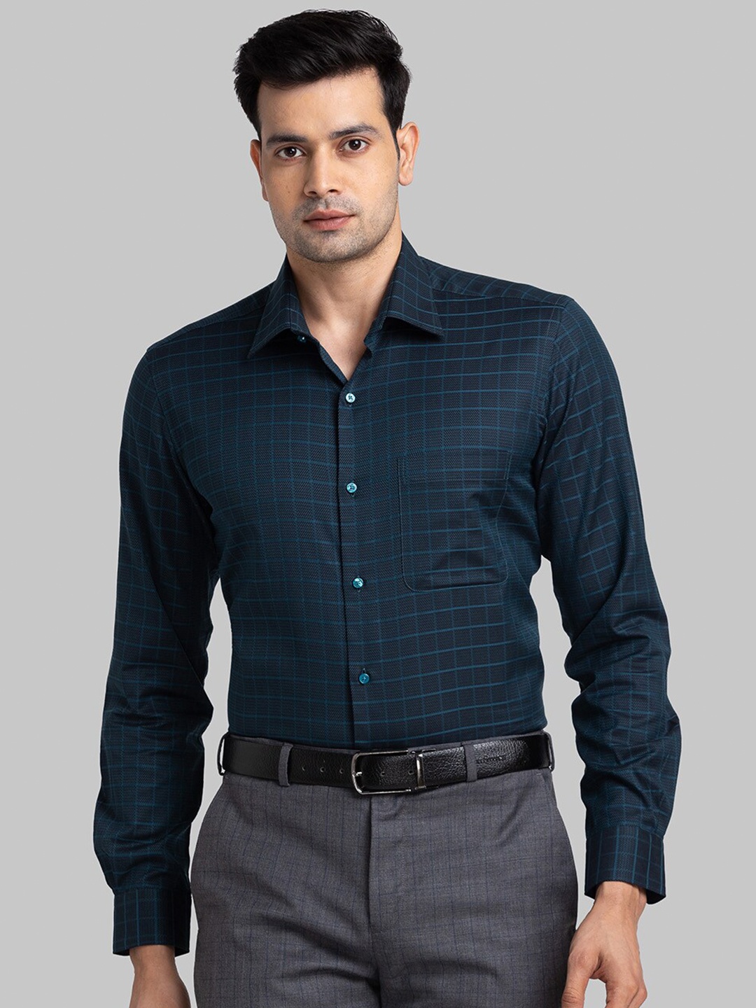 

Raymond Checked Cotton Long Sleeves Shirt, Blue