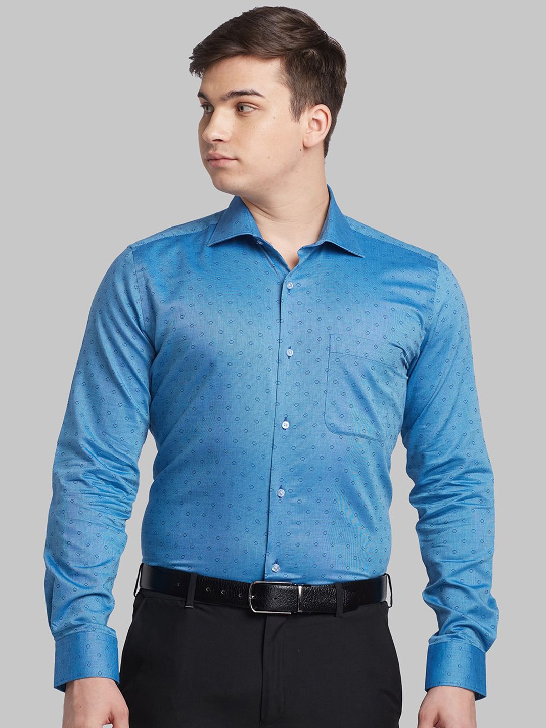 Raymond Self-Design Cotton Contemporary Formal Shirts, Blue