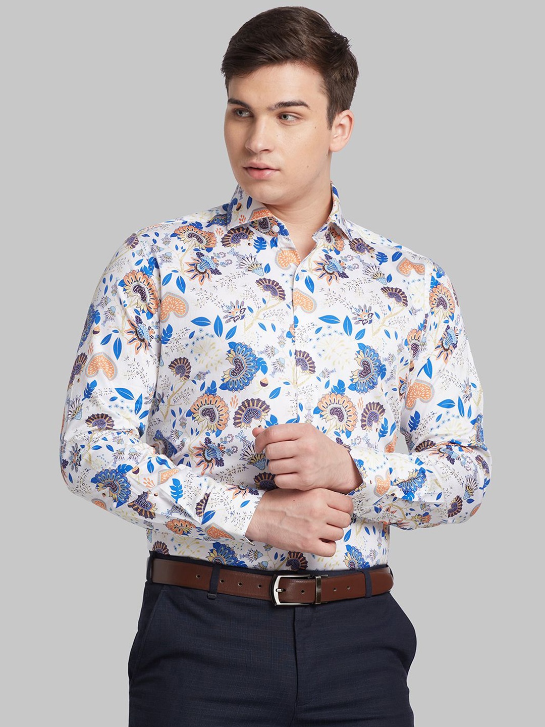 

Raymond Printed Pure Cotton Slim-Fit Formal Shirts, Blue