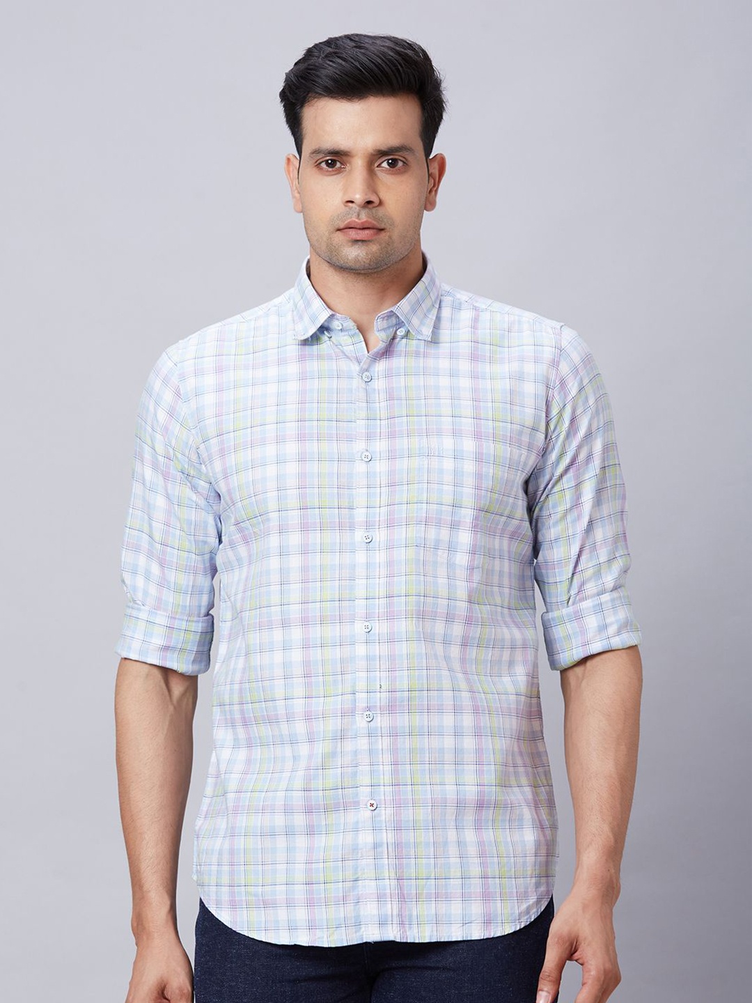 

Raymond Checked Pure Cotton Contemporary Fit Shirt, Green