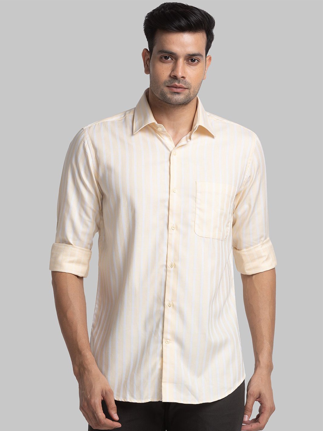 

Raymond Striped Pure Cotton Shirt, Yellow