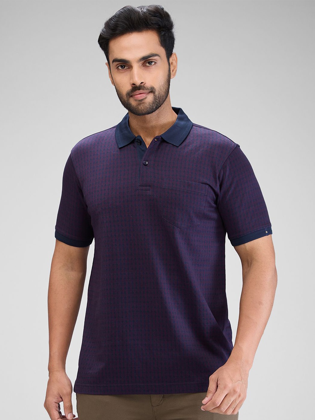 

Raymond Woven Design Pure Cotton Contemporary Fit T-Shirt, Blue