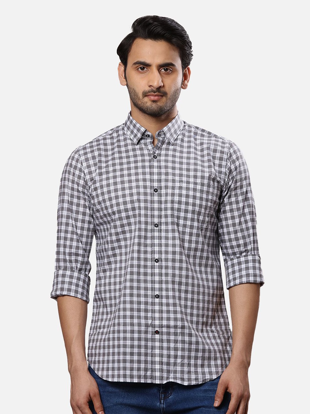 

Raymond Checked Pure Cotton Contemporary Fit Shirt, Grey