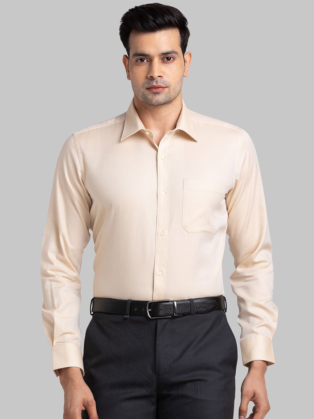

Raymond Self-Design Cotton Shirt, Beige