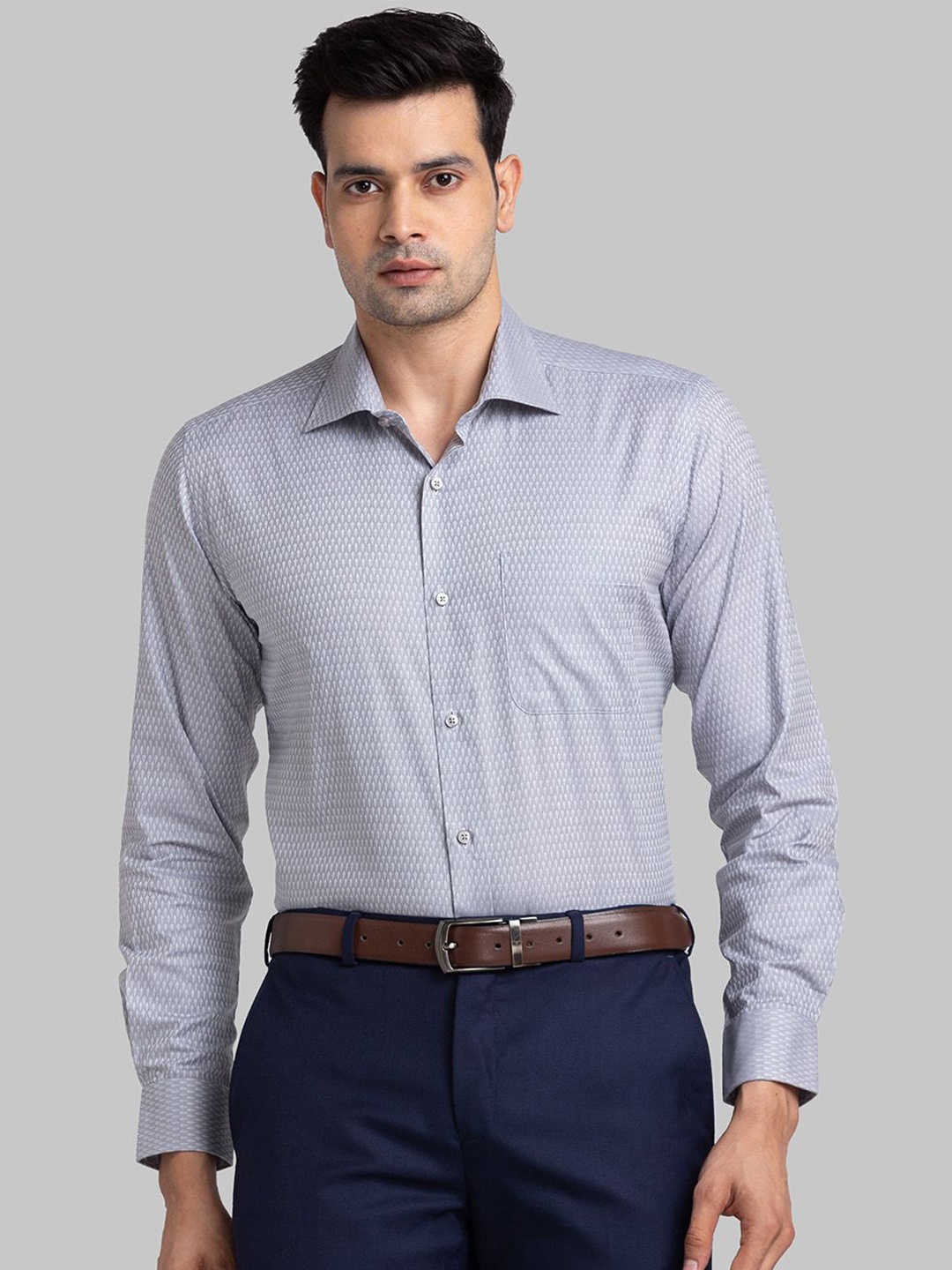 

Raymond Self Design Pure Cotton Contemporary Fit Formal Shirts, Grey