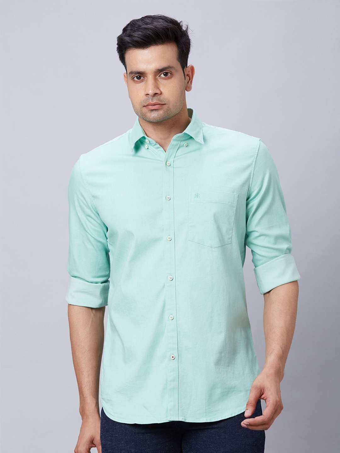 

Raymond Pure Cotton Shirt-Collar Shirt, Green