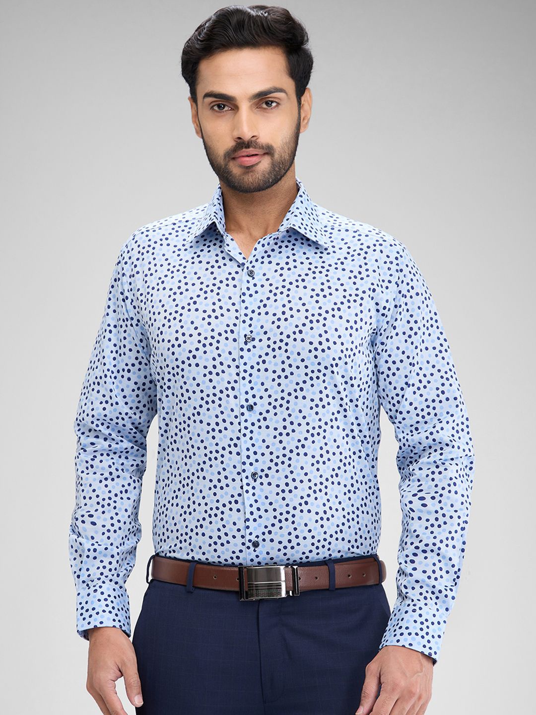 

Raymond Printed Pure Cotton Shirt-Collar Shirt, Blue