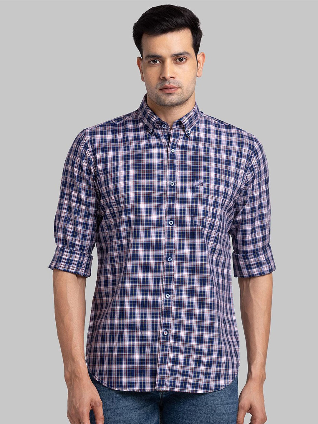 

Raymond Checked Pure Cotton Contemporary Fit Shirt, Blue