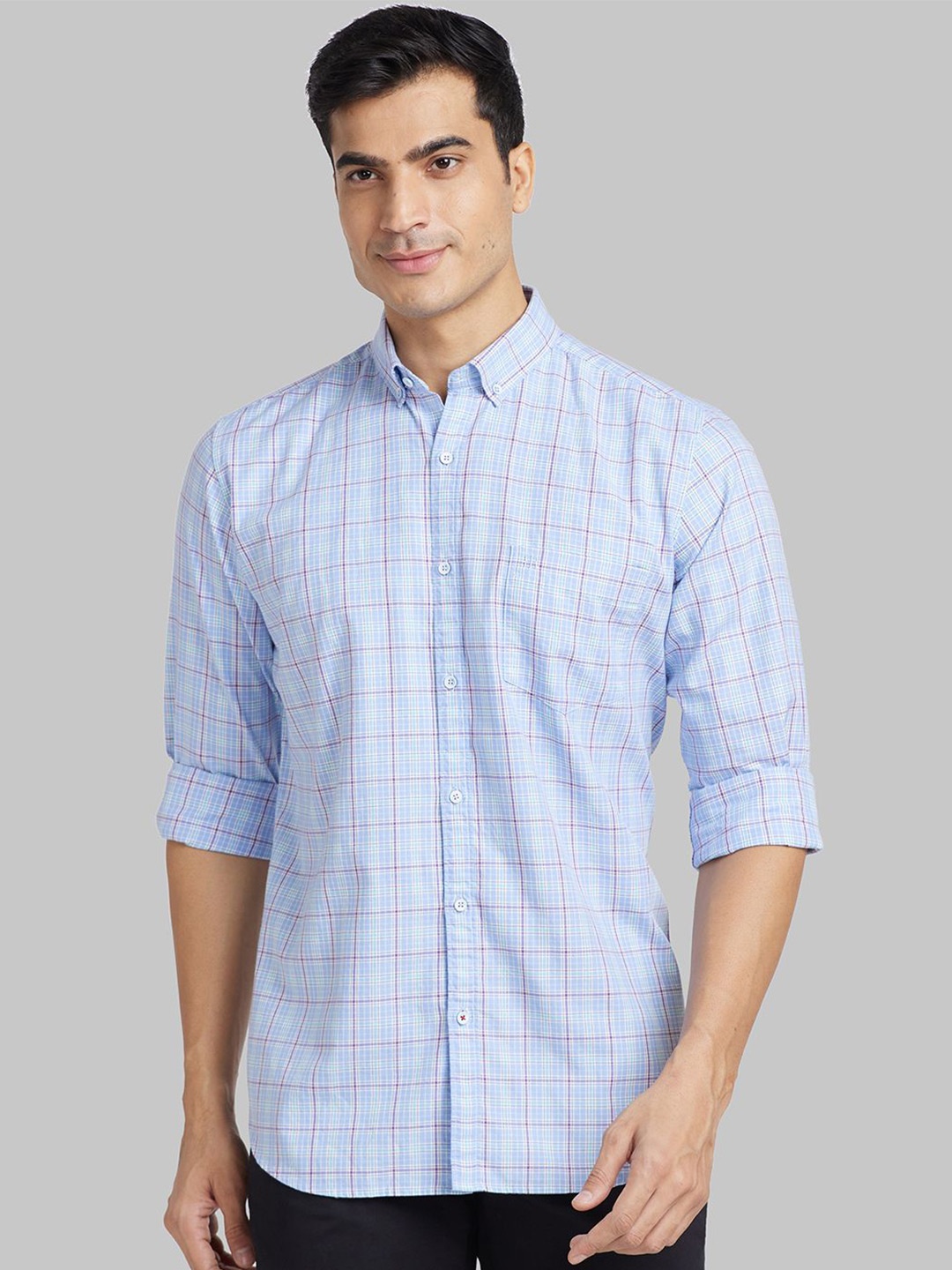 

Raymond Checked Pure Cotton Contemporary Fit Shirt, Blue