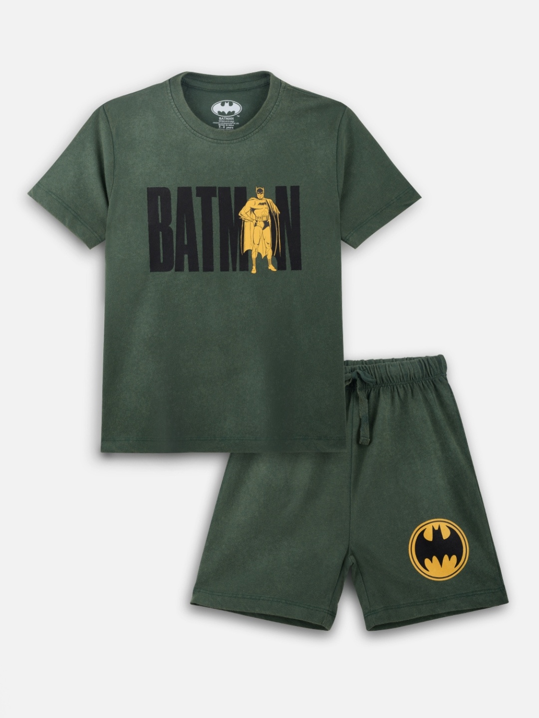 

Infants Unisex Batman Printed Stone Washed Pure Cotton T-shirt with Shorts, Green