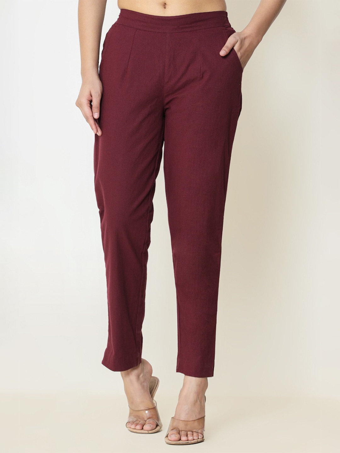 

BAESD Women Mid Rise Relaxed Trousers, Pink