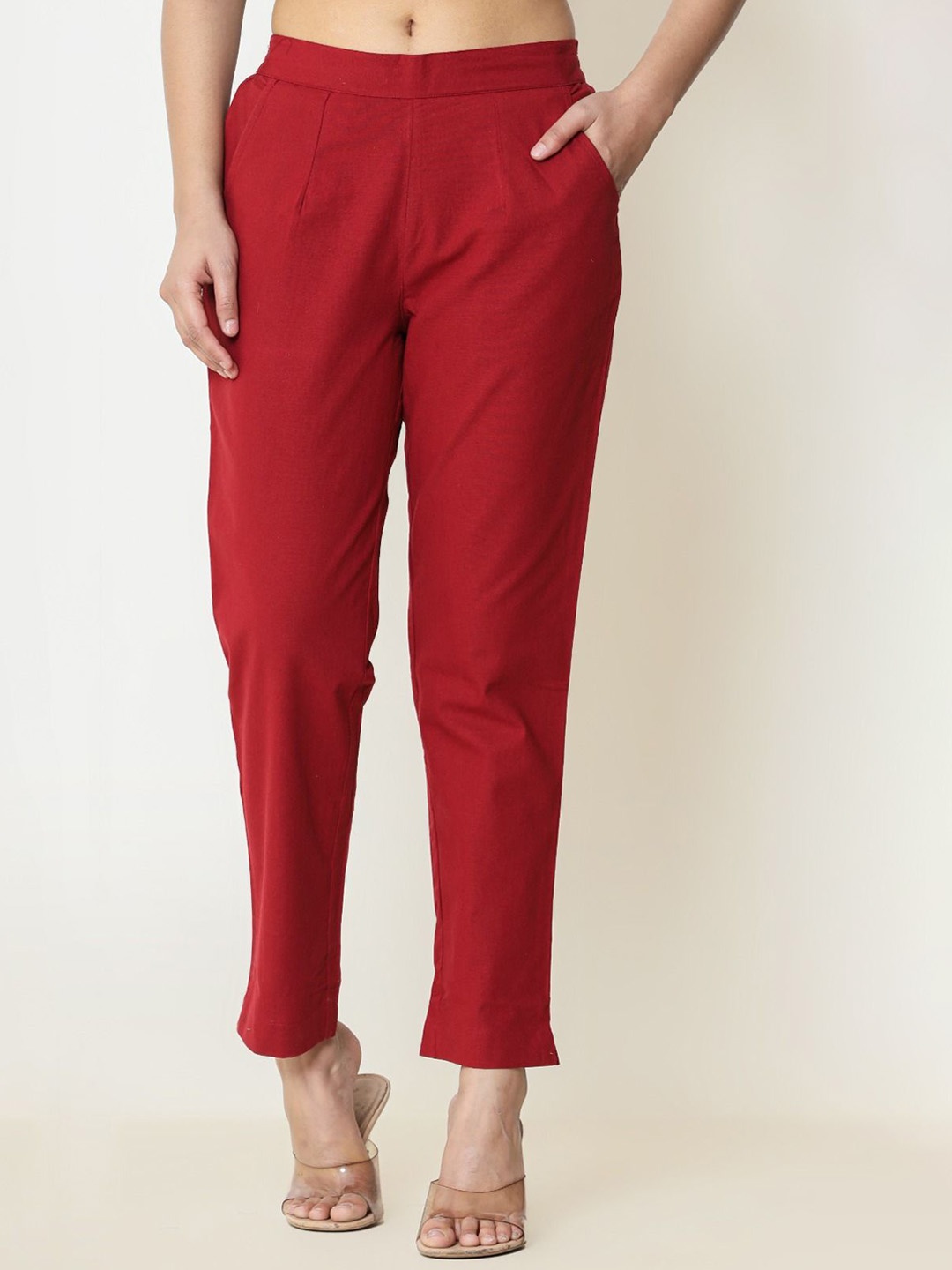 

BAESD Women Relaxed Slip On Trousers, Red