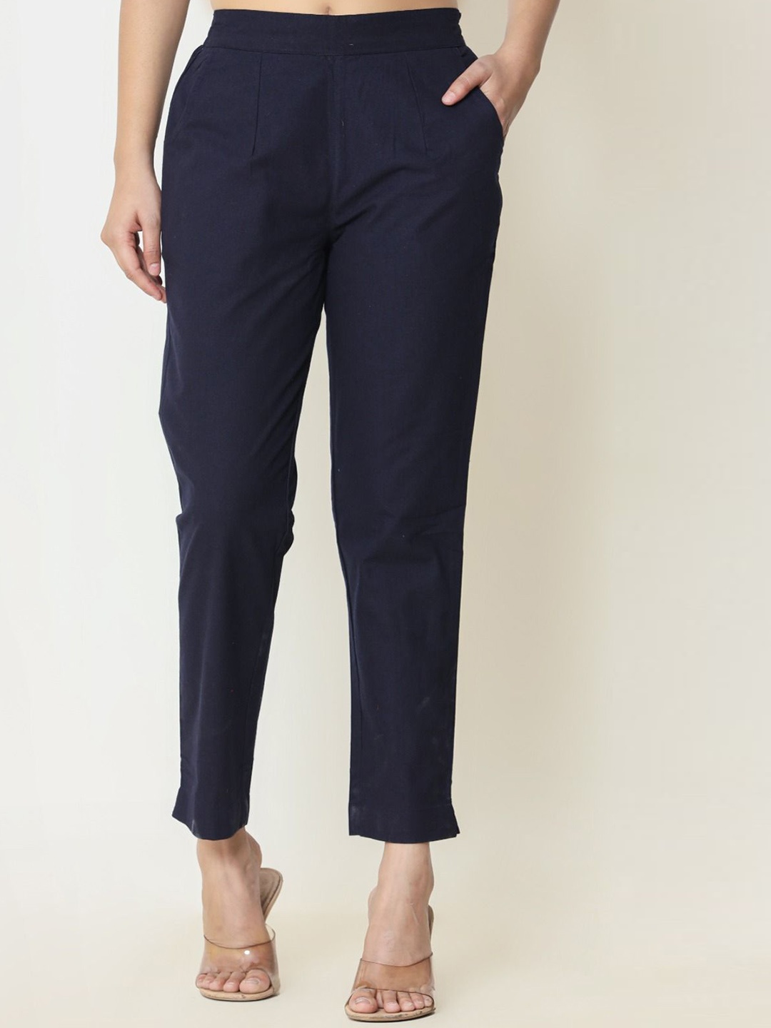 

BAESD Women Mid Rise Relaxed Trousers, Blue