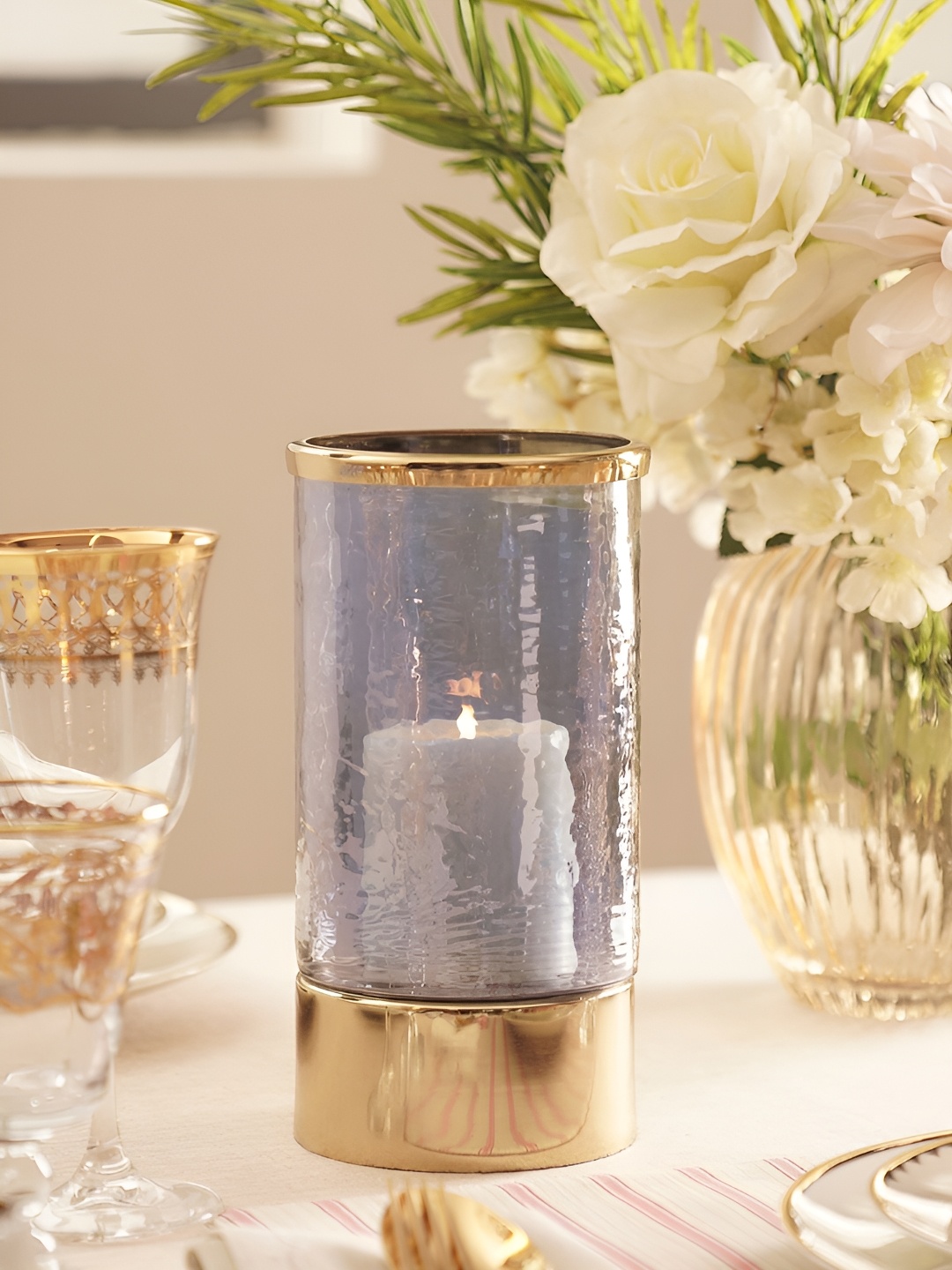 

Pure Home and Living Blue & Gold Toned Aluminium Candle Holder