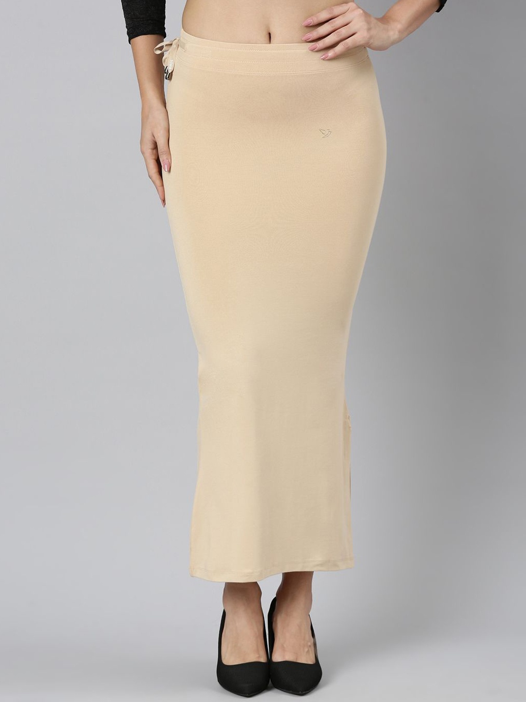 

TWIN BIRDS Women Solid Stretchable Straight Fit Saree Skirt, Beige