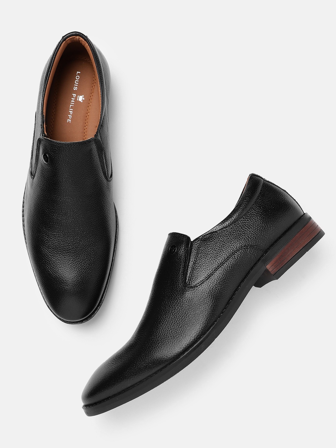 

Louis Philippe Men Leather Formal Slip-On Shoes, Black