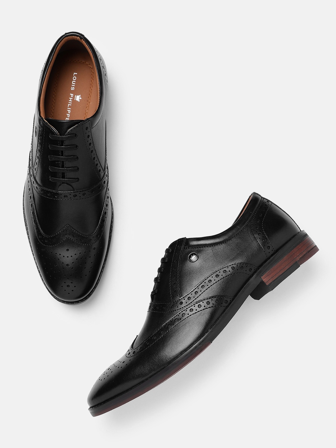 

Louis Philippe Men Leather Formal Brogues, Black