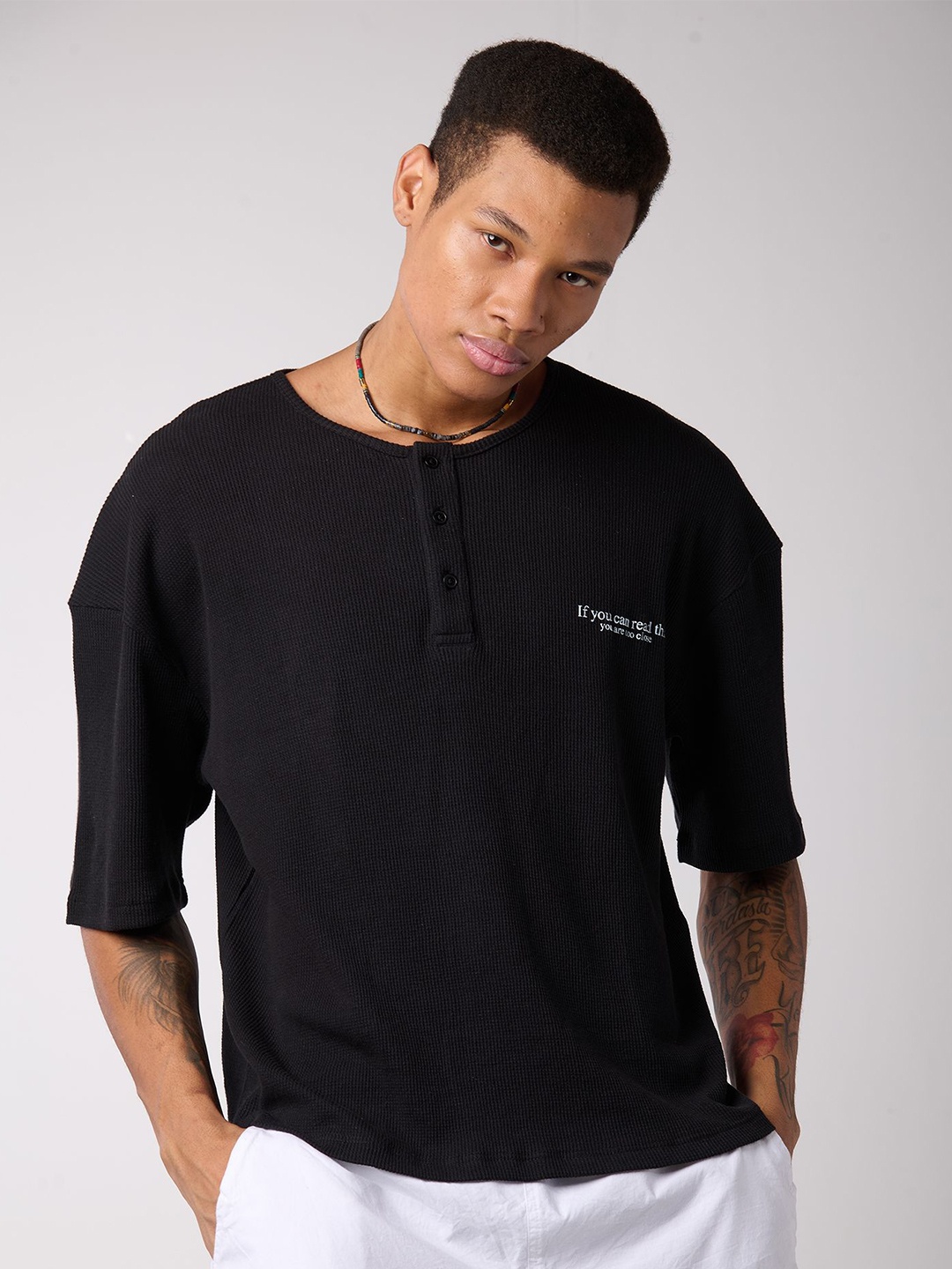 

IZF Men Round Neck Oversized T-shirt, Black