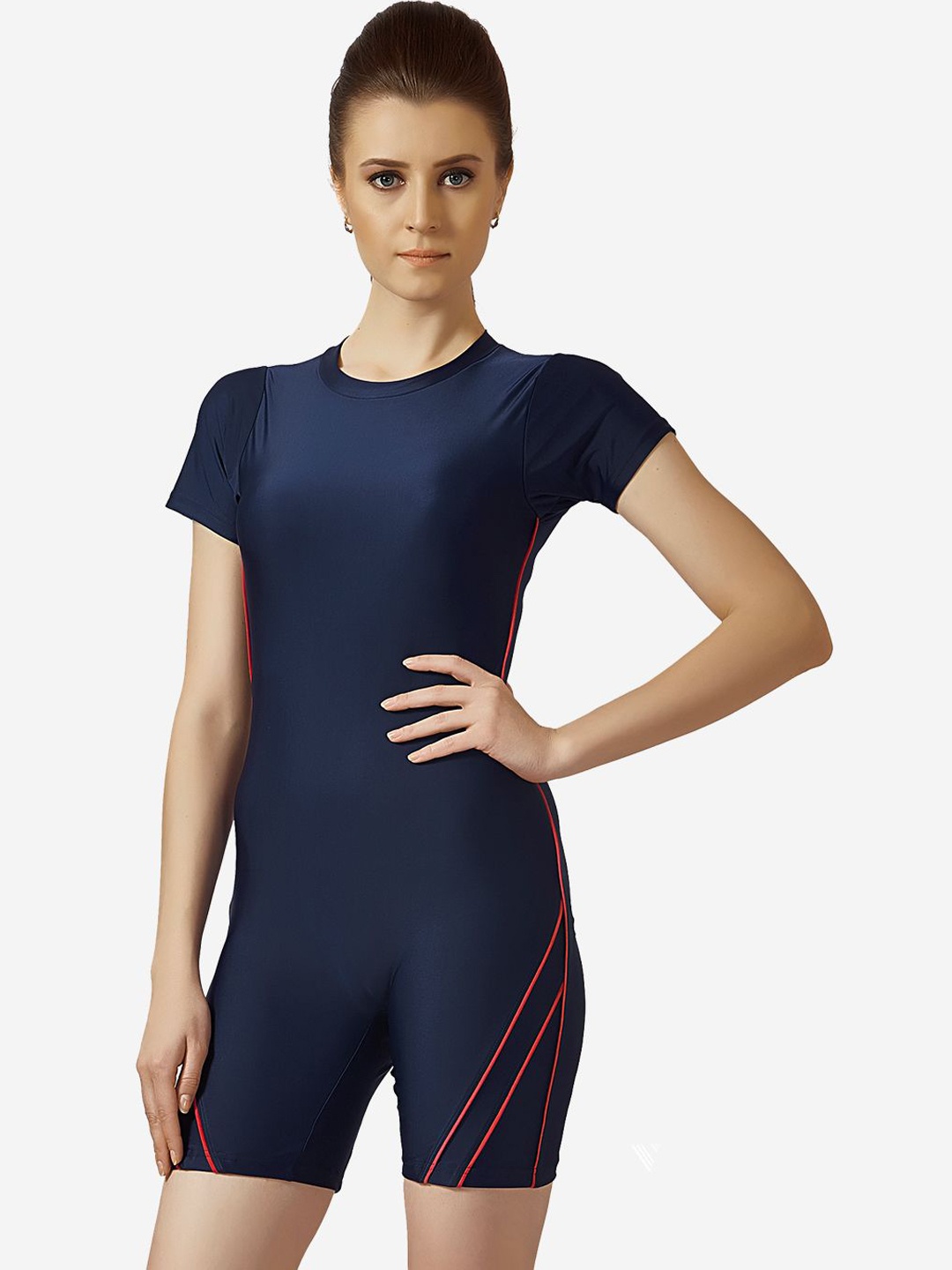 

VELOZ Round Neck Short Sleeve Swim Derss, Blue