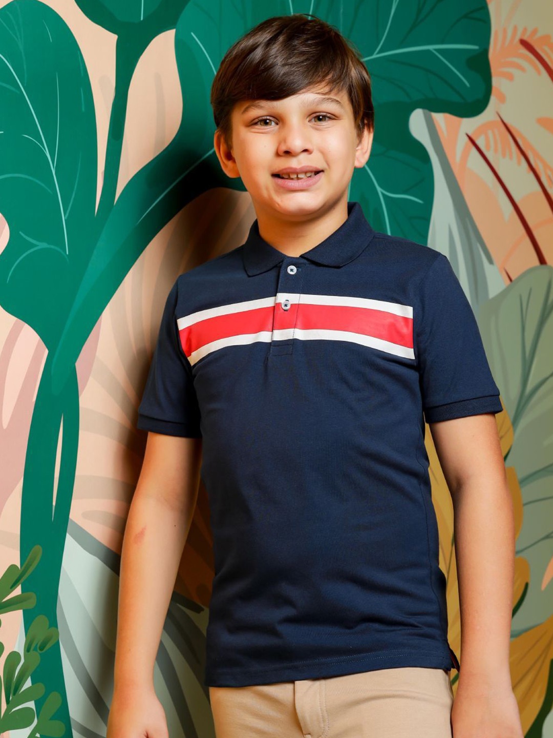 

ONE SKY Boys Striped Polo Collar T-shirt, Navy blue