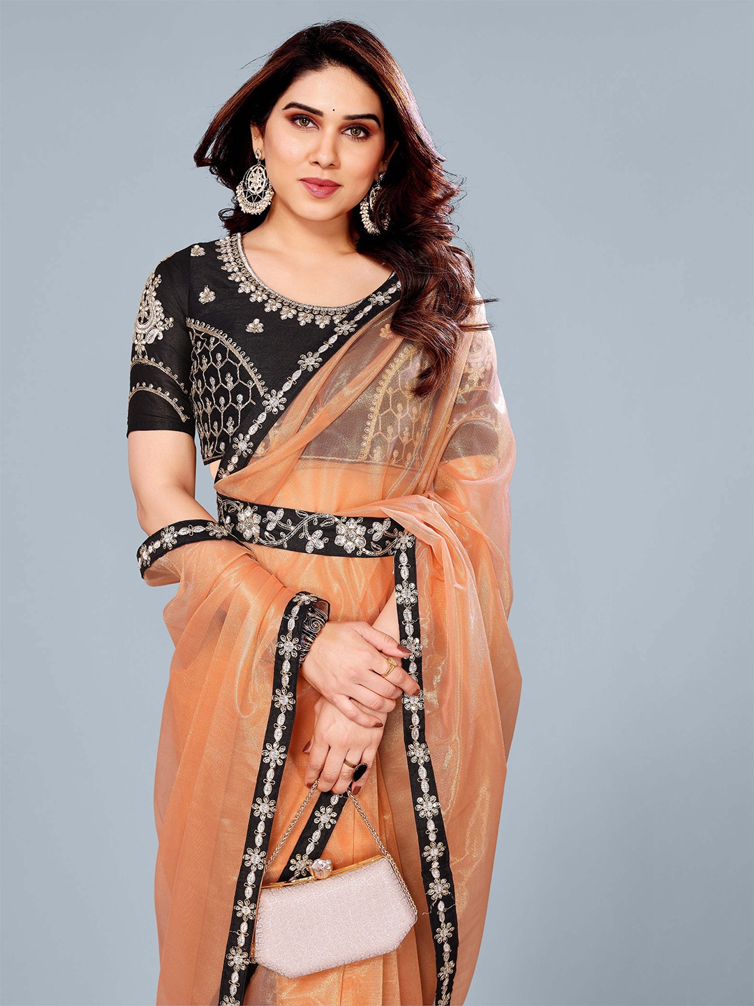 

Ashiya Fab Embellished Embroidered Net Saree, Orange