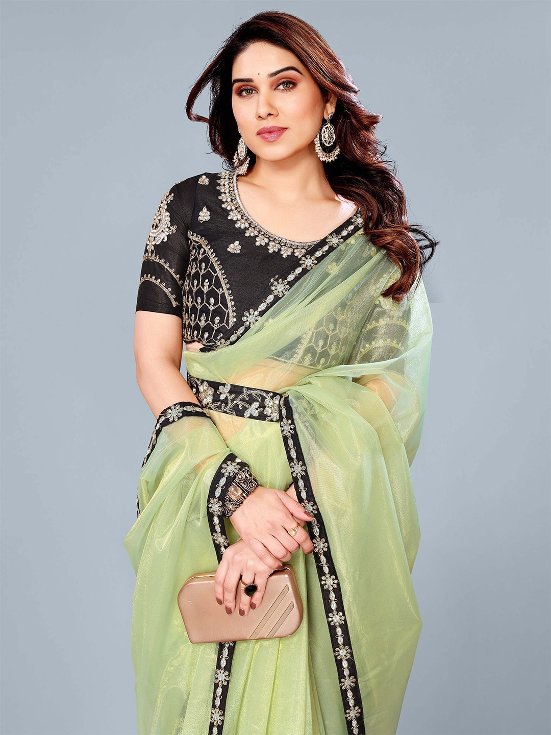 

Ashiya Fab Embellished Sequinned Net Saree, Lime green