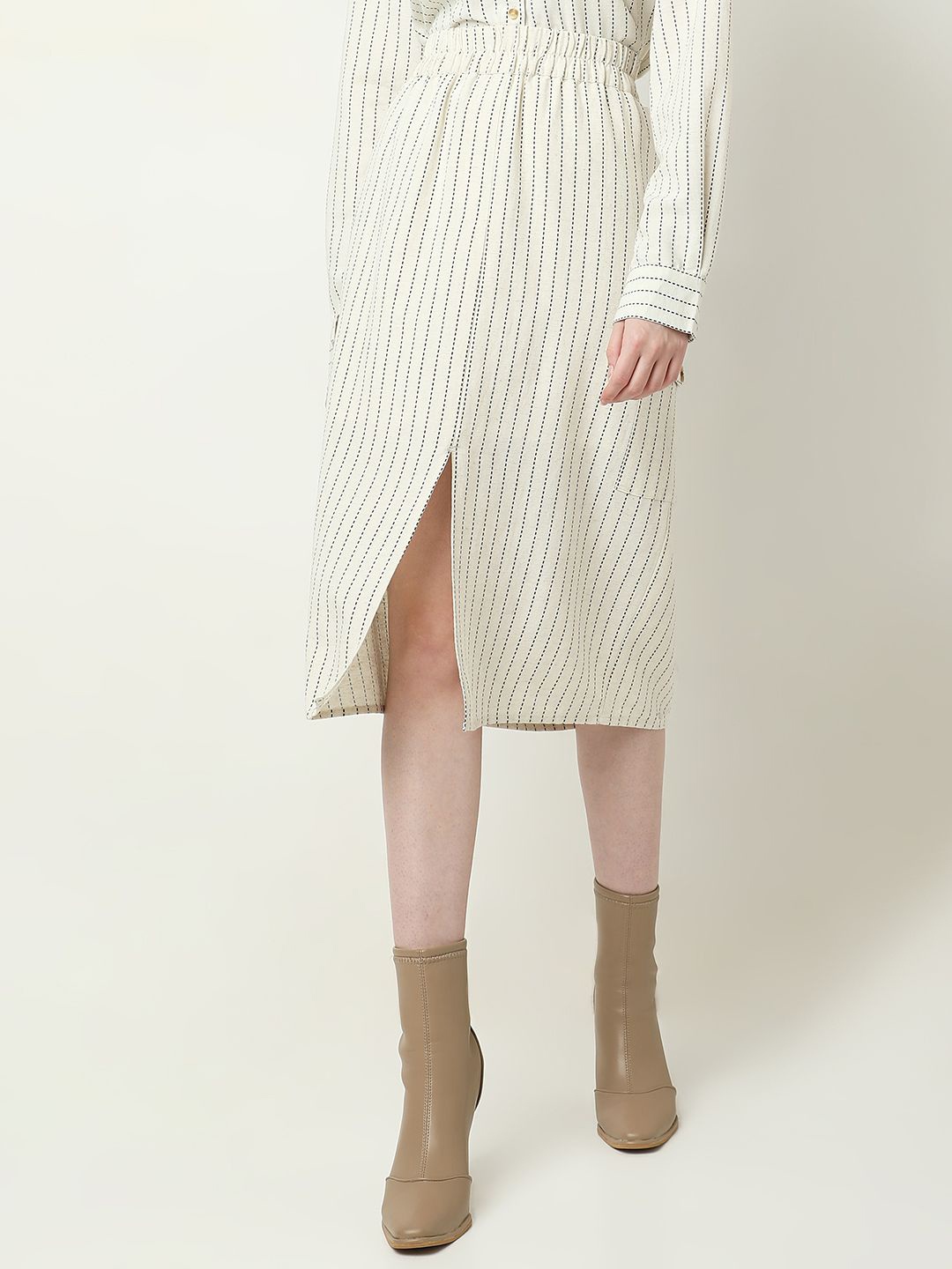 

Vero Moda Striped Straight Midi Skirt, Beige