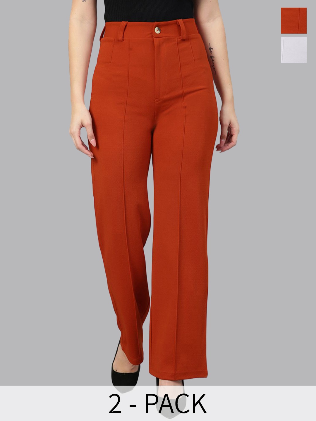 

Kotty Women Relaxed Straight Leg Straight Fit High-Rise Easy Wash Trousers, Multi