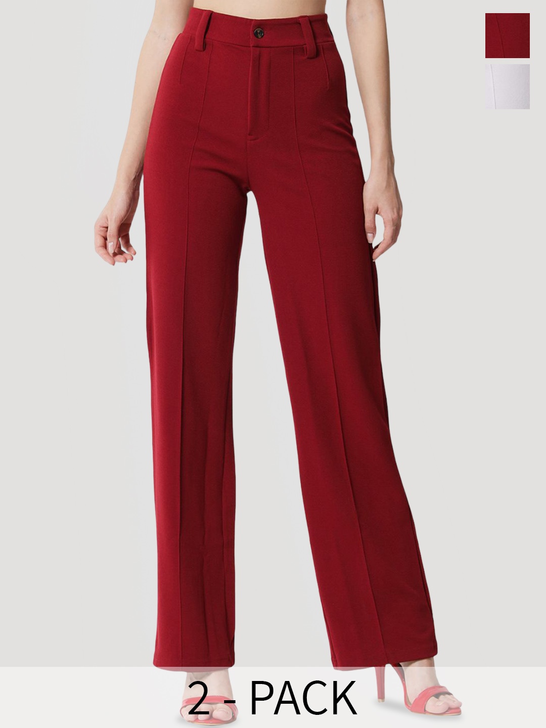 

KOTTY BIZwear Women Relaxed Straight Leg Straight Fit High-Rise Easy Wash Trousers, Multi