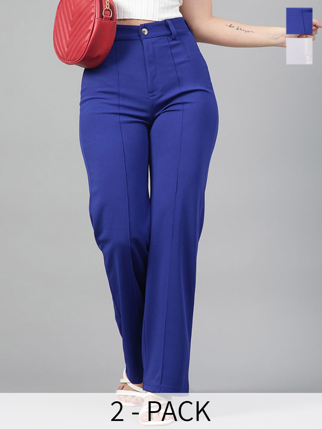 

KOTTY BIZwear Women Relaxed Straight Leg Straight Fit High-Rise Easy Wash Trousers, Multi