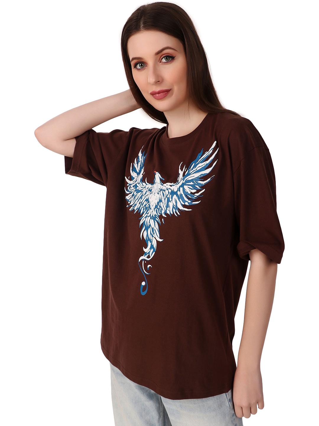 

TRENDY RABBIT Women Graphic Printed Round Neck T-shirt, Brown