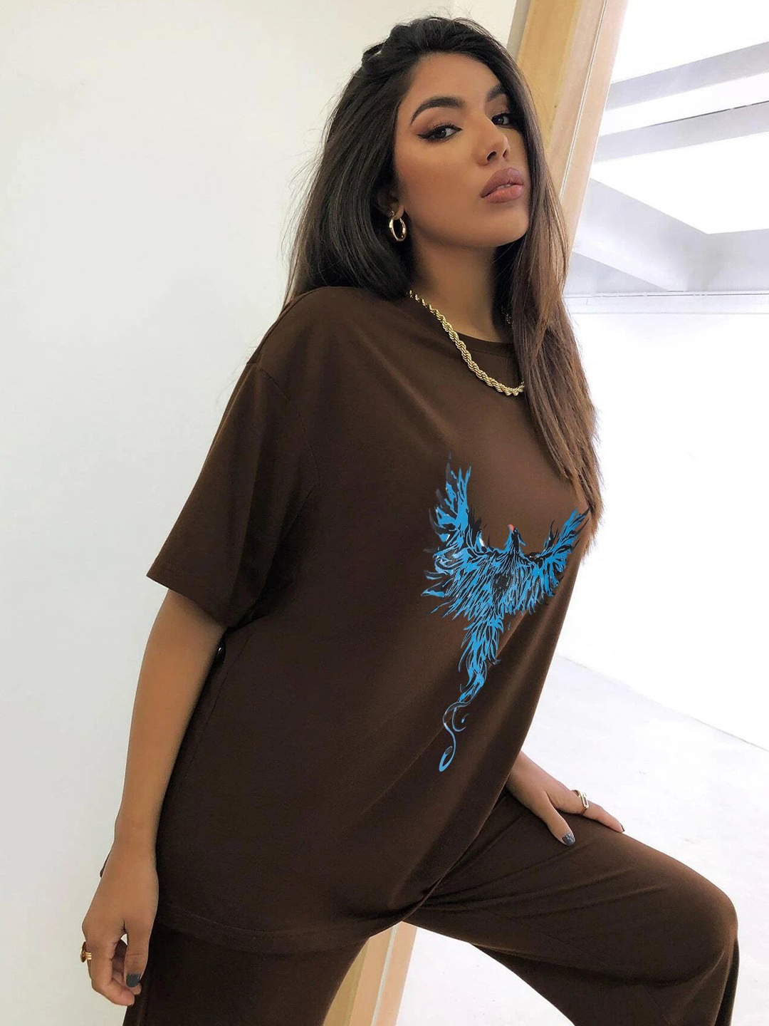 

TRENDY RABBIT Women Graphic Printed T-shirt, Brown