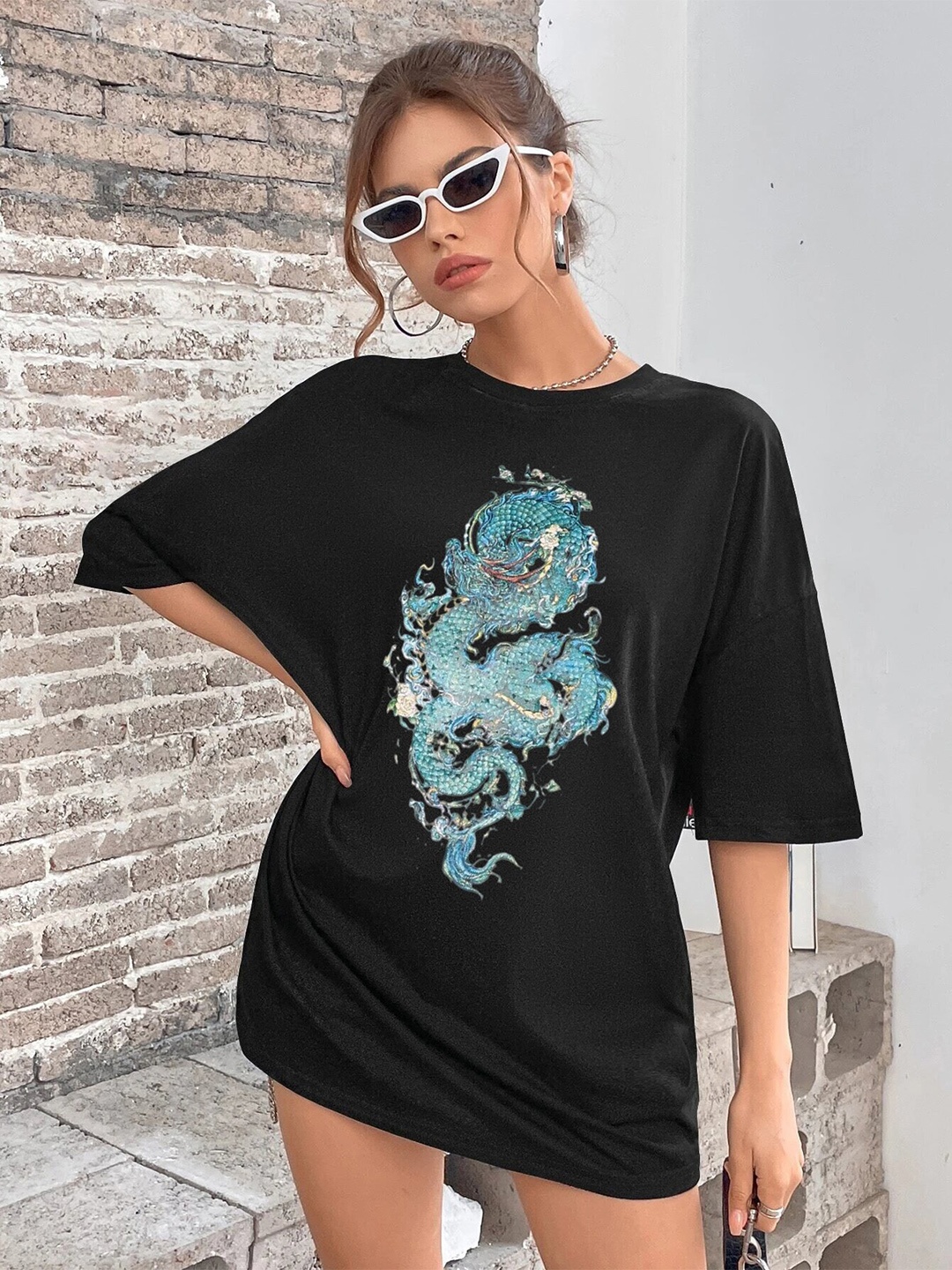 

TRENDY RABBIT Women Graphic Printed Round Neck T-shirt, Black