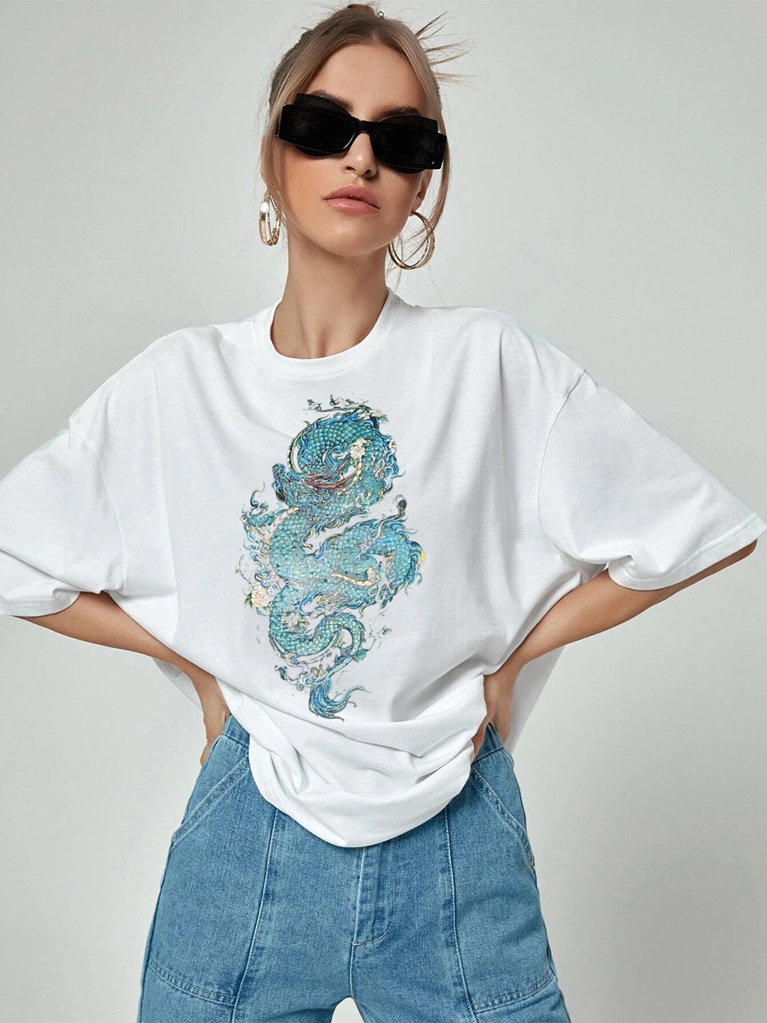 

TRENDY RABBIT Women Graphic Printed Round Neck T-shirt, White