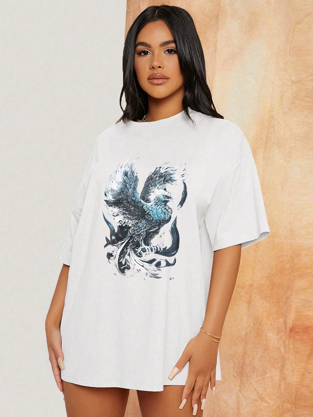 

TRENDY RABBIT Women Graphic Printed Round Neck T-shirt, White