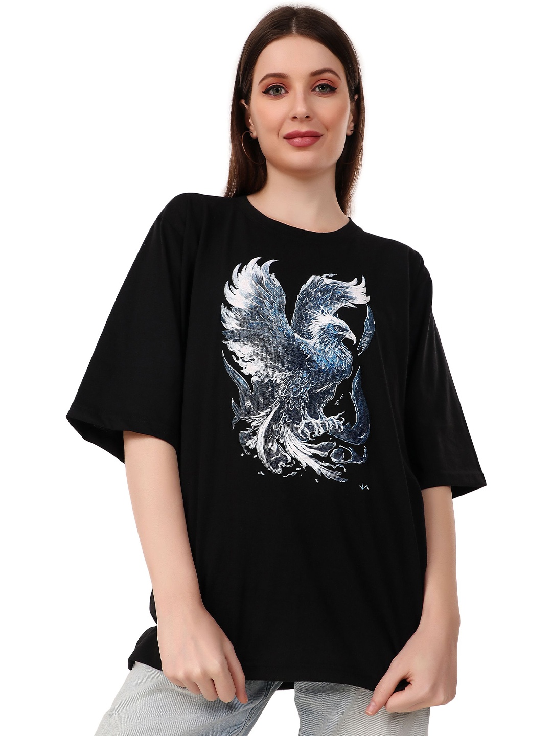 

TRENDY RABBIT Women Graphic Printed Round Neck T-shirt, Black
