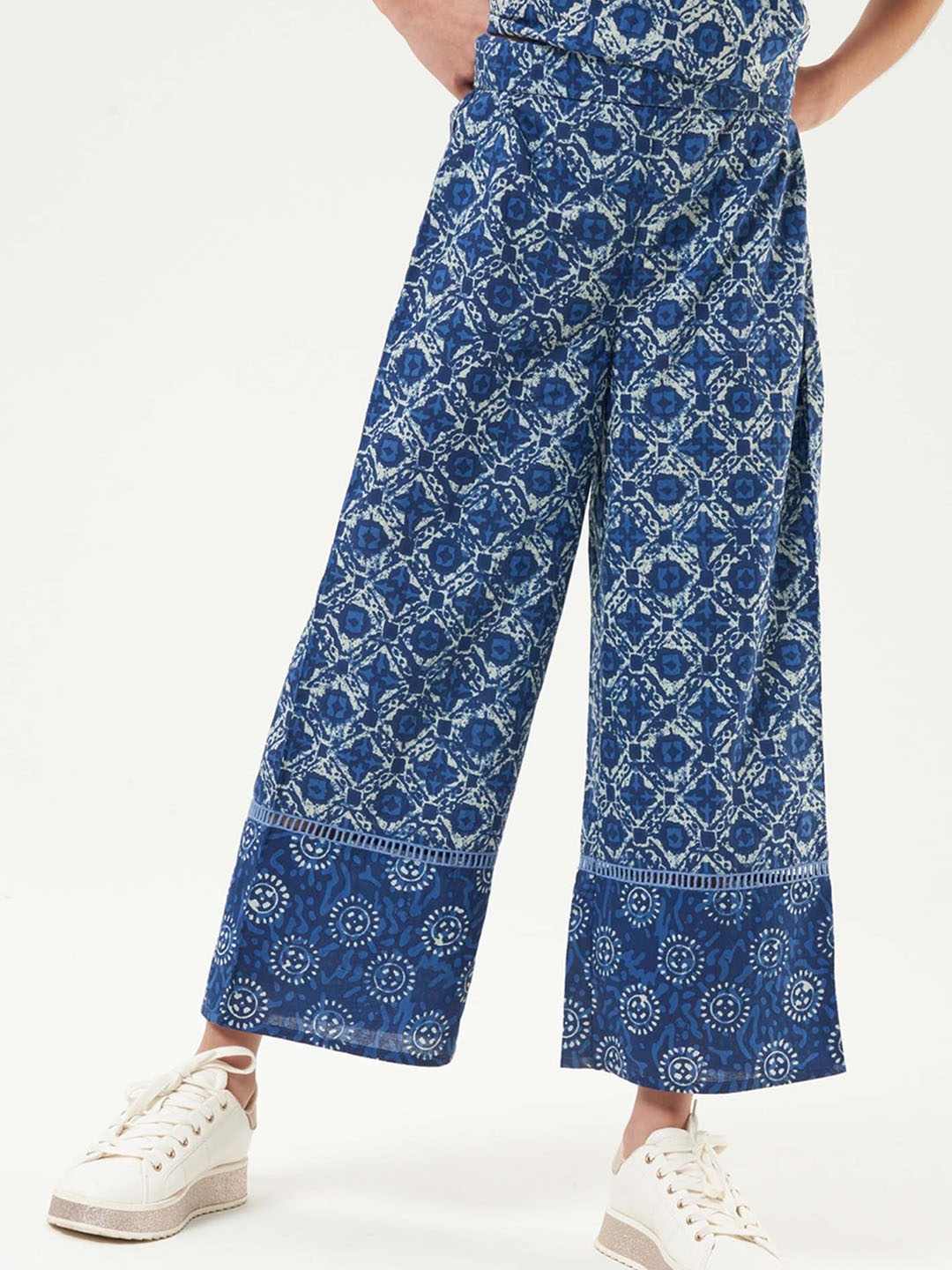 

Angel & Rocket Girls Ethnic Motifs Printed Flared Chinos Trousers, Blue