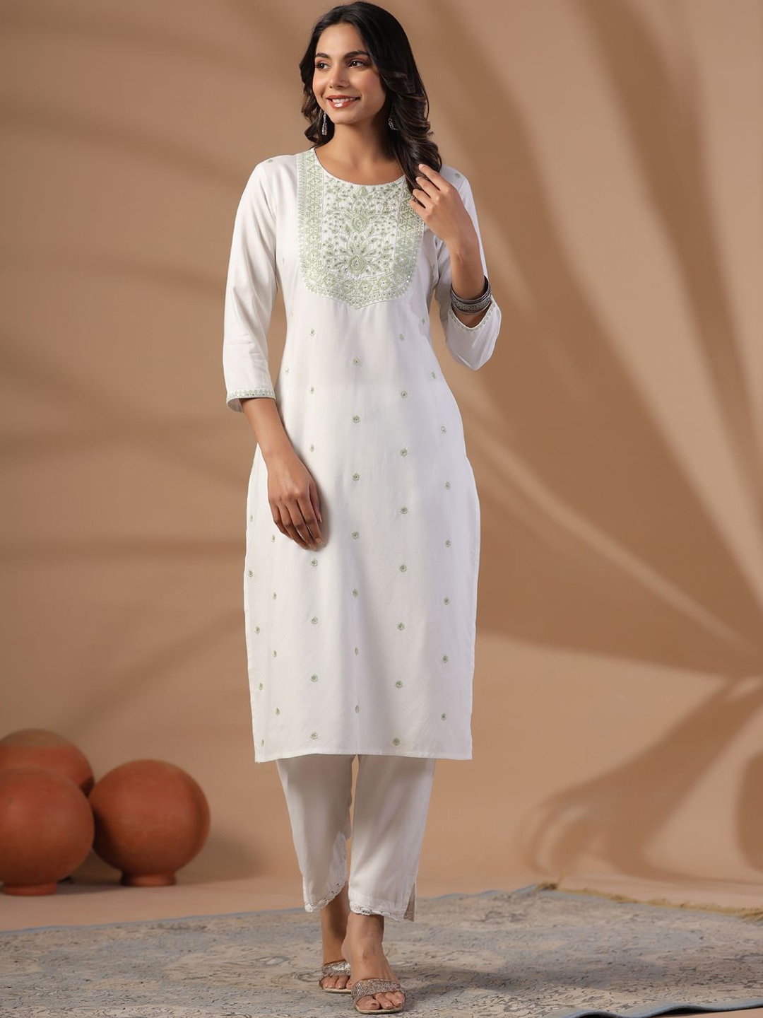 

Readiprint Fashions Women Embroidered Mirror Work Kurta, White