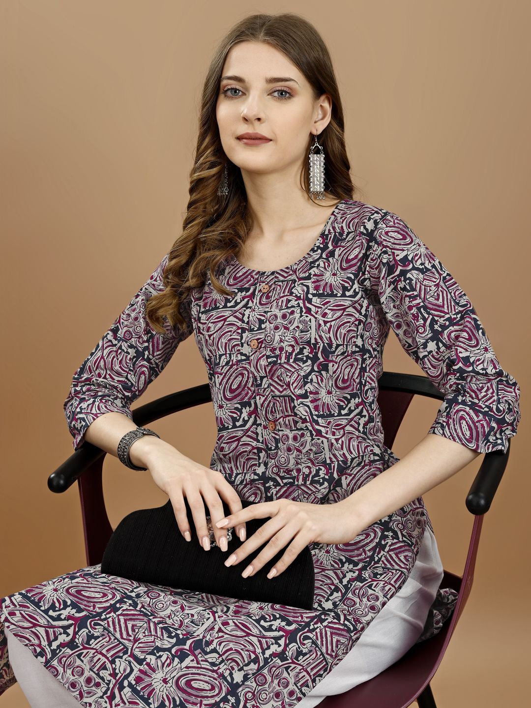 

SAPTRANGI Printed Pure Cotton Straight Kurta, Purple