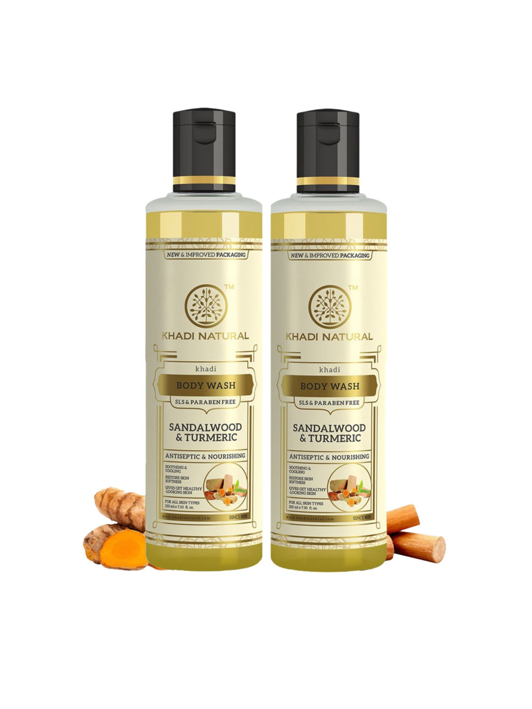 

Khadi Natural Set Of 2 Sandalwood & Turmeric Body Wash - 210ml Each, Yellow
