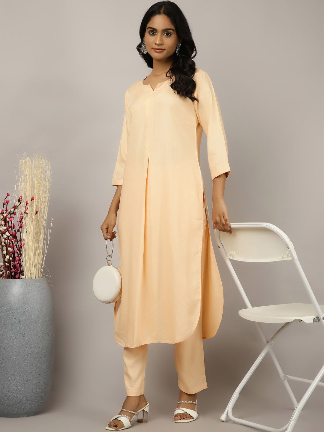 

Jaipur Kurti Women Regular Kurta with Trousers, Peach