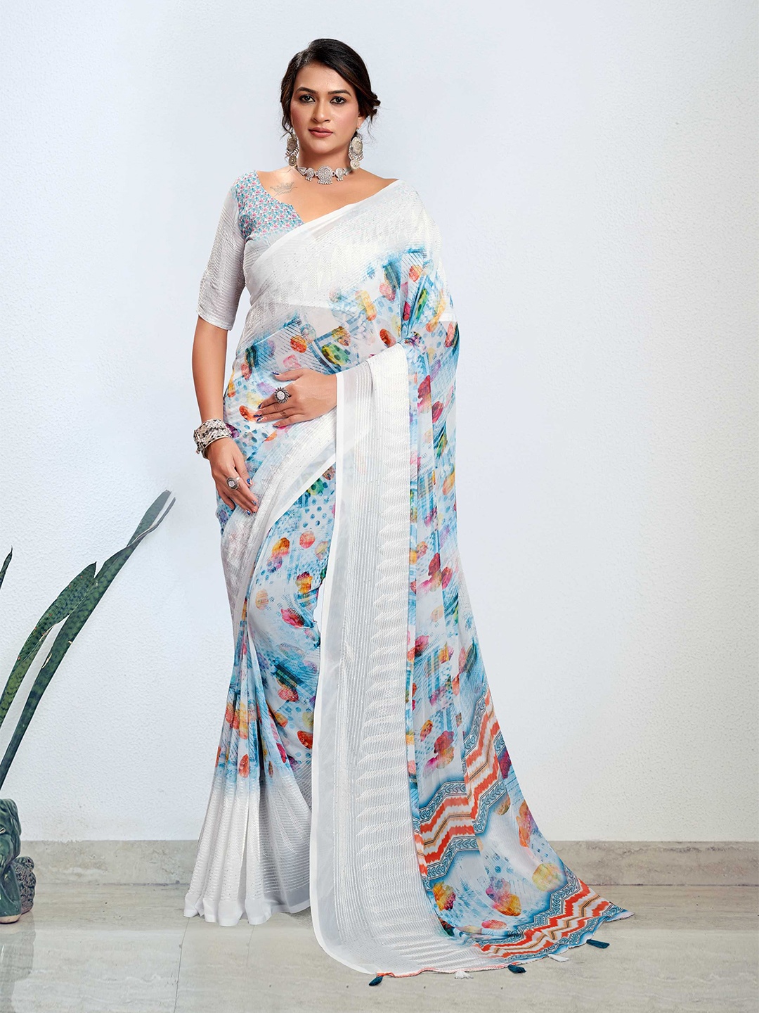 Mitera Floral Saree, Blue