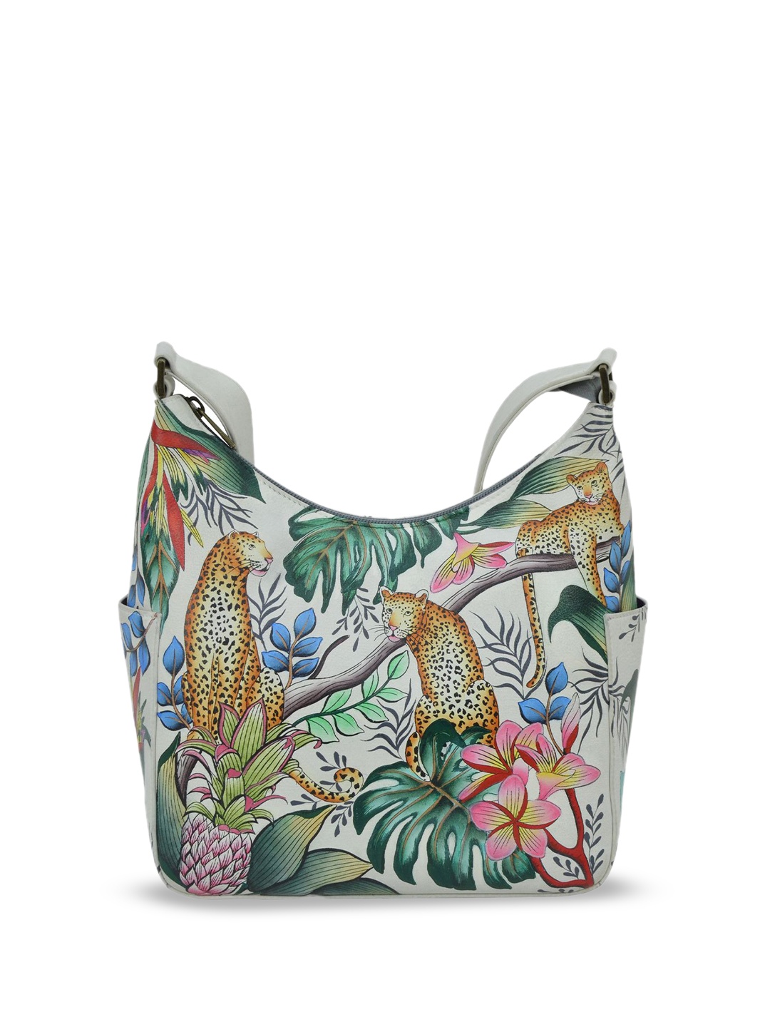 

Anuschka Floral Printed Leather Oversized Structured Sling Bag, White