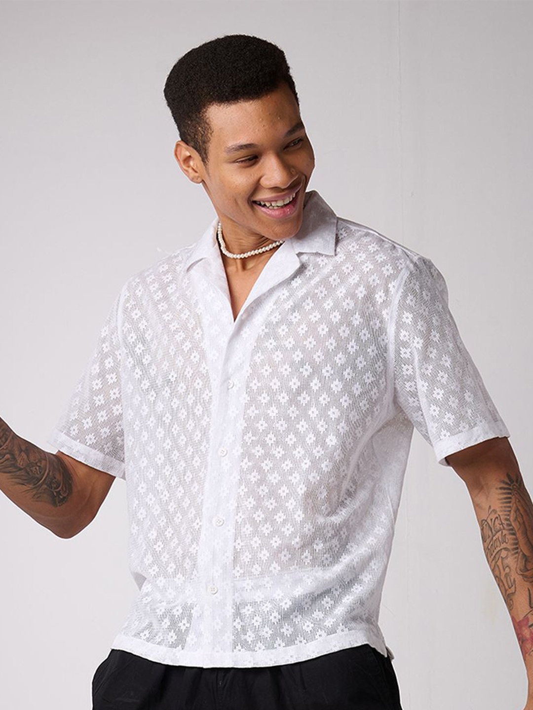 

IZF Men Opaque Printed Casual Shirt, White