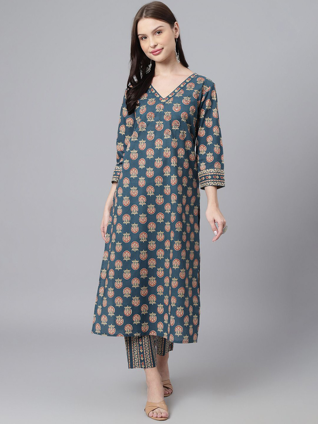 

DECKEDUP Women Striped Flared Sleeves Kurta, Blue